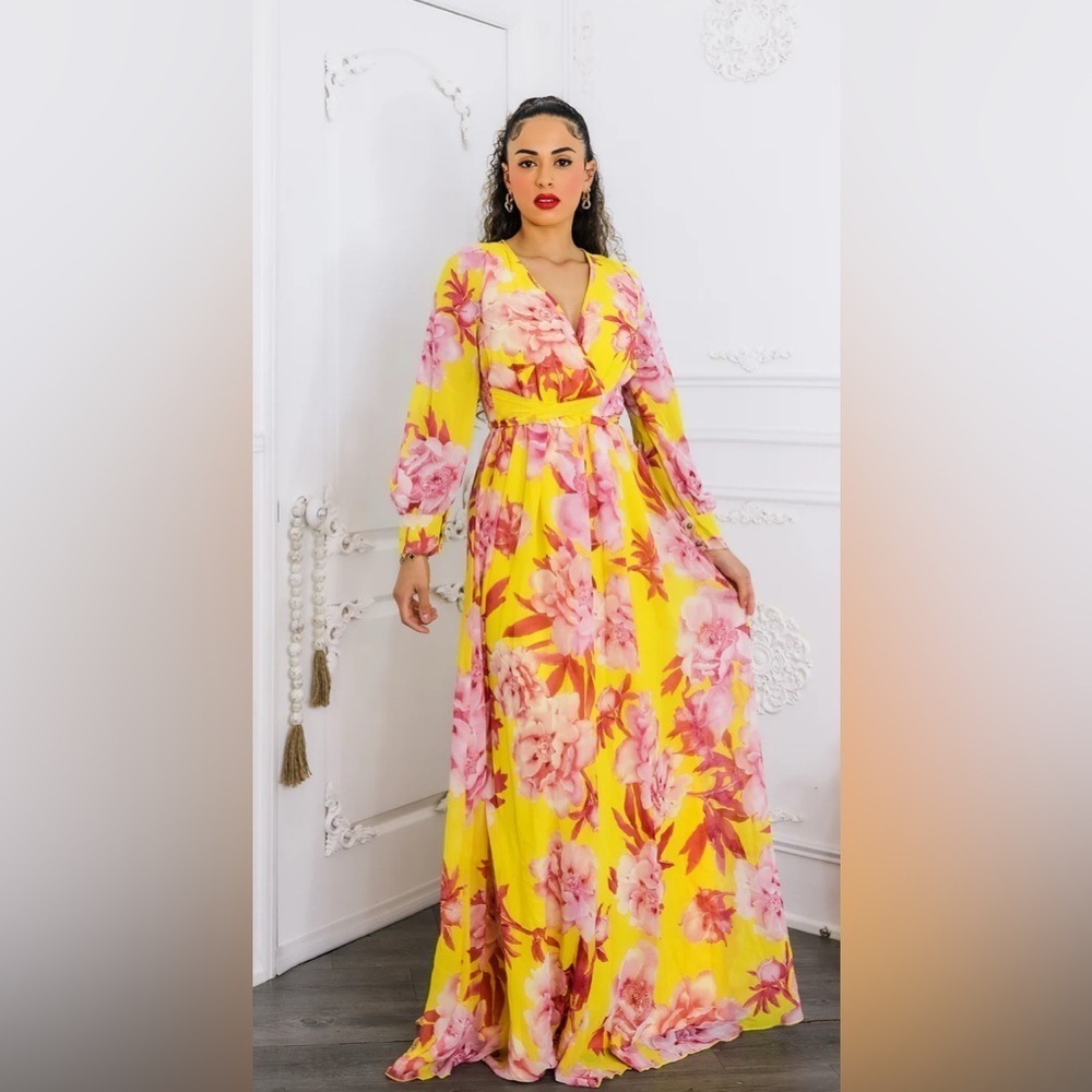 Floral Yellow Maxi Dress - Picture 4 of 6
